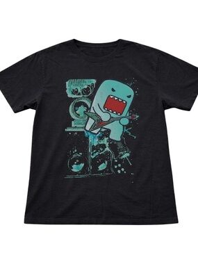 Gildan Black Graphic Tee with Aqua Cartoon Monster